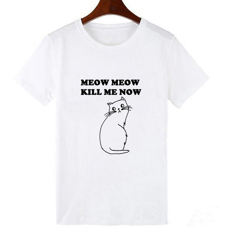 Horro Skull and Cat Femal Tshirt Top Tees kawai T-shirt